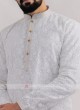 Lucknowi Work Kurta Pajama In White